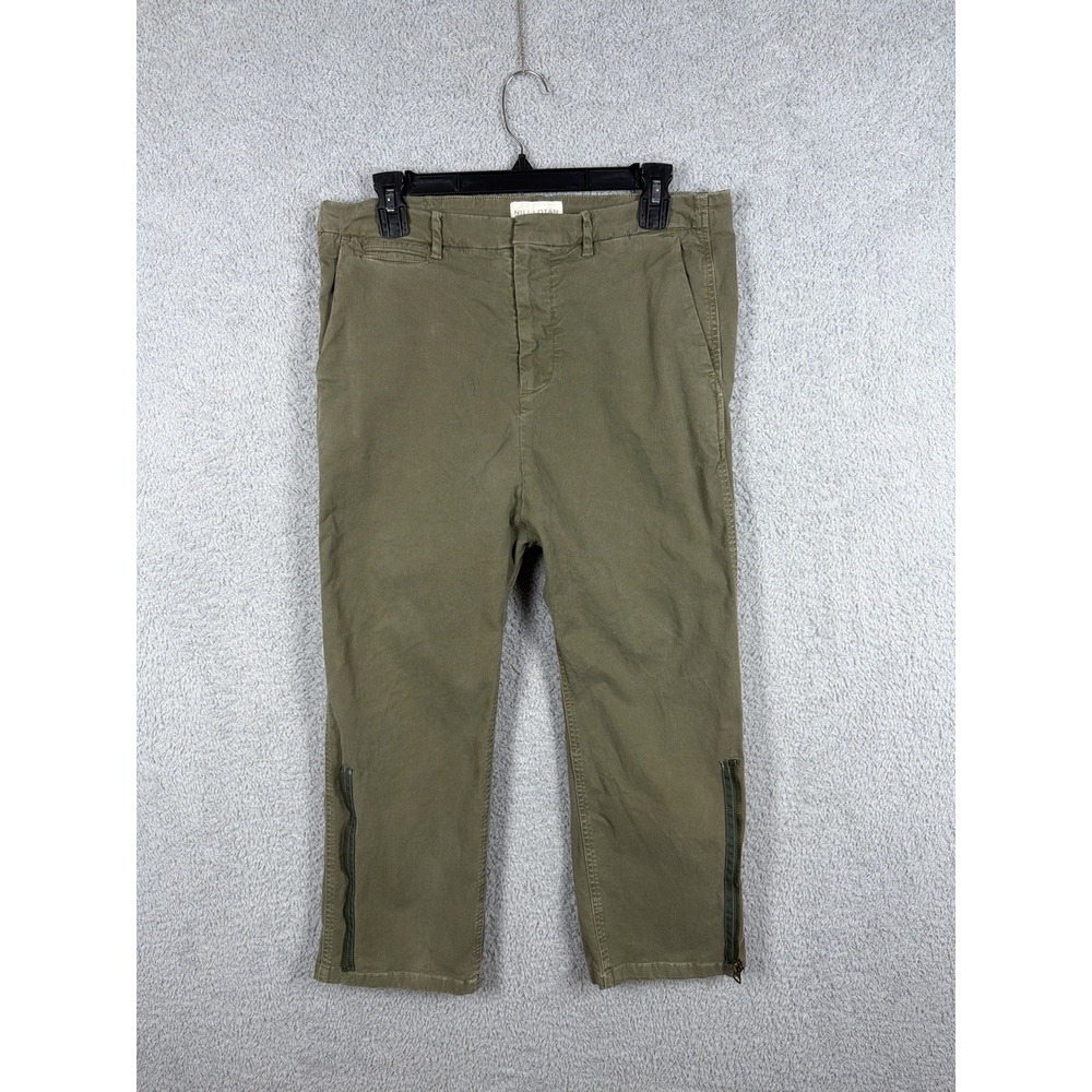 Nili Lotan Women's Pants Size 8 Olive Green Cropped Ankle Zip Stretch Cotton